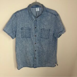 Little Bipsy Blue Chambray Button Down Short Sleeve Shirt  Size Large Adult